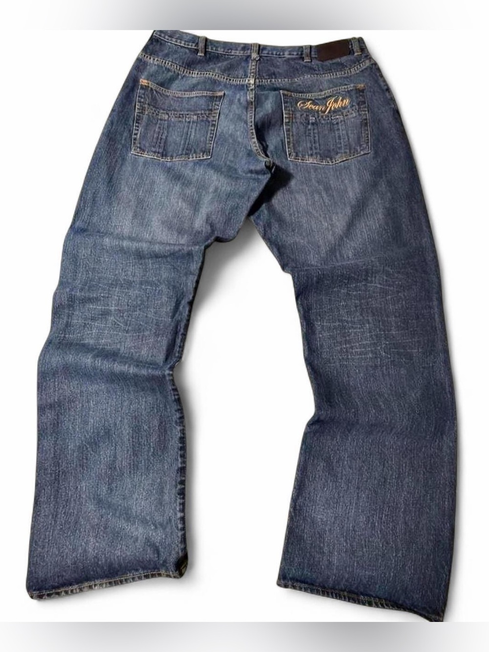 Y2K 38 Tag 40 Baggy Sean John blue jeans with gold embroidery